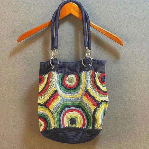 The Sak Handbags - Crochet Shoulder Bag The Sak Granny Dots Rainbow Coastal Nautical Travel